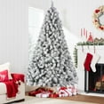 thumbnail image 3 of Yexmas 6FT Pre-Lit Snow Flocked Christmas Tree,Artificial White Christmas Tree with Large Christmas Tree Storage Bag,11 Modes Warm White & Multicolor LED Lights for Xmas Decoration, 3 of 13