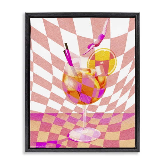 Retro Checkered Summer Cocktail Black Framed Floater Canvas Wall Art, design by Lil' Rue