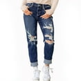 thumbnail image 4 of Endives Women's Jean Distressed Cuffed Jeans Ripped Mid Loose Fit Stretchy Denim Pants, 4 of 8