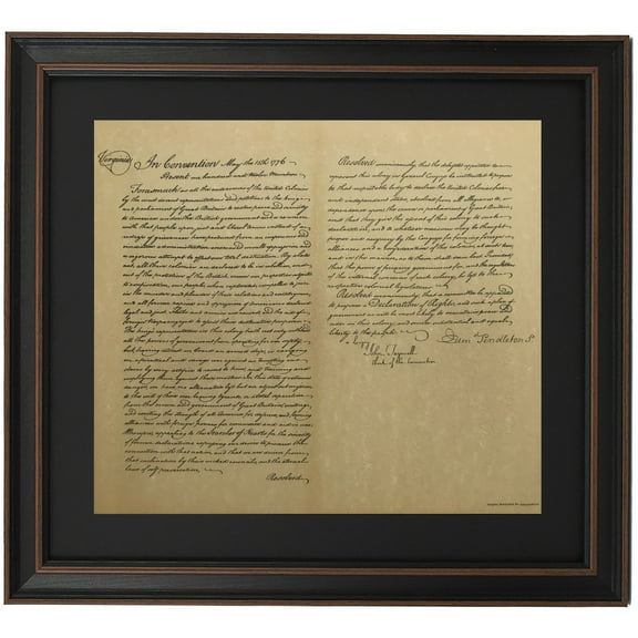 Framed Virginia Resolution of Independence. Replica Prints by Patriot Gear Company.