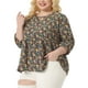 thumbnail image 4 of Blusas de flores con volantes y llavero para mujeres de tallas grandes Agnes Orinda, 3/4 de manga, Día de la Madre, 3X, azul marino, 4 of 6