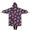 thumbnail image 2 of Oversized Wearable Blanket Hoodie,Purple Skull Sunflower Pattern Sherpa Blanket Hoodie with Super Pockets,Super Warm Fuzzy Pullover for Women & Men, 2 of 6