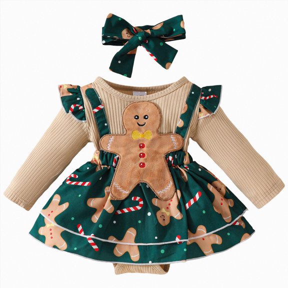 mgoYE My First Christmas Baby Girl Outfit Newborn Christmas Romper Dress Cute Dress Infant Fall Winter Xmas Clothes Baby Girls Clothes(Green,0-3 Months)