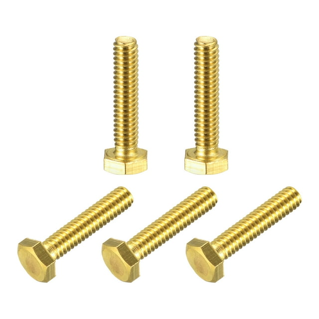 Unique Bargains Brass Hex Bolts, 1/4-20x1-1/4' 5 Pack Fully Thread Grade 4.8 Machine Screws
