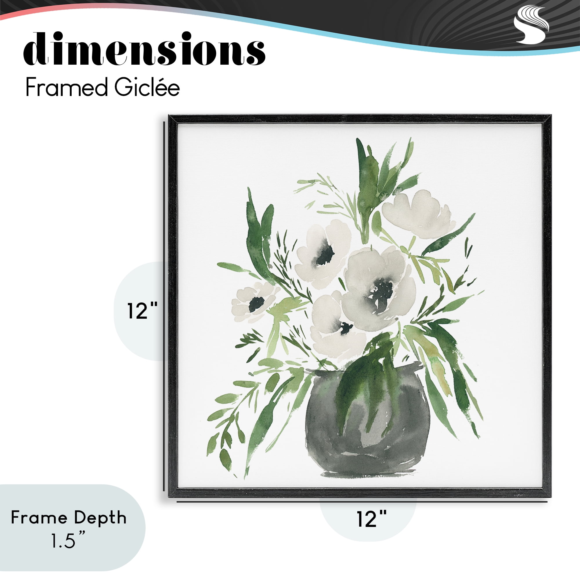 Stupell Industries Rounded White Anemones Black Framed Giclee Art, design by Lucille Price