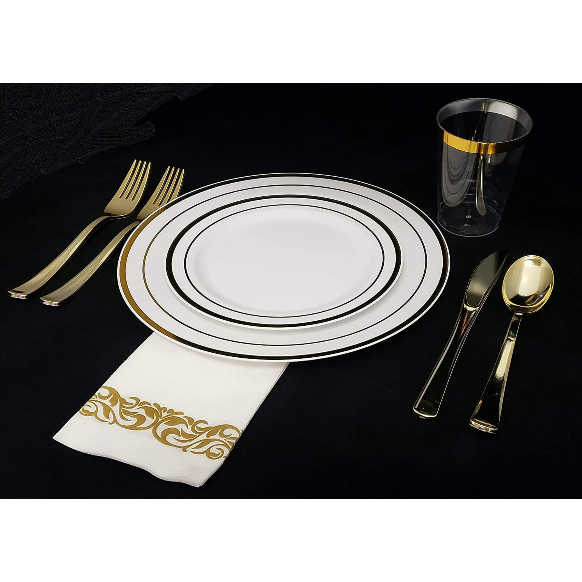200pc Gold Plastic Plates - 100 Dinner Plates & 100 Salad Plates, Party Plates  Disposable Heavy Duty - Dessert, Appetizer - AliExpress