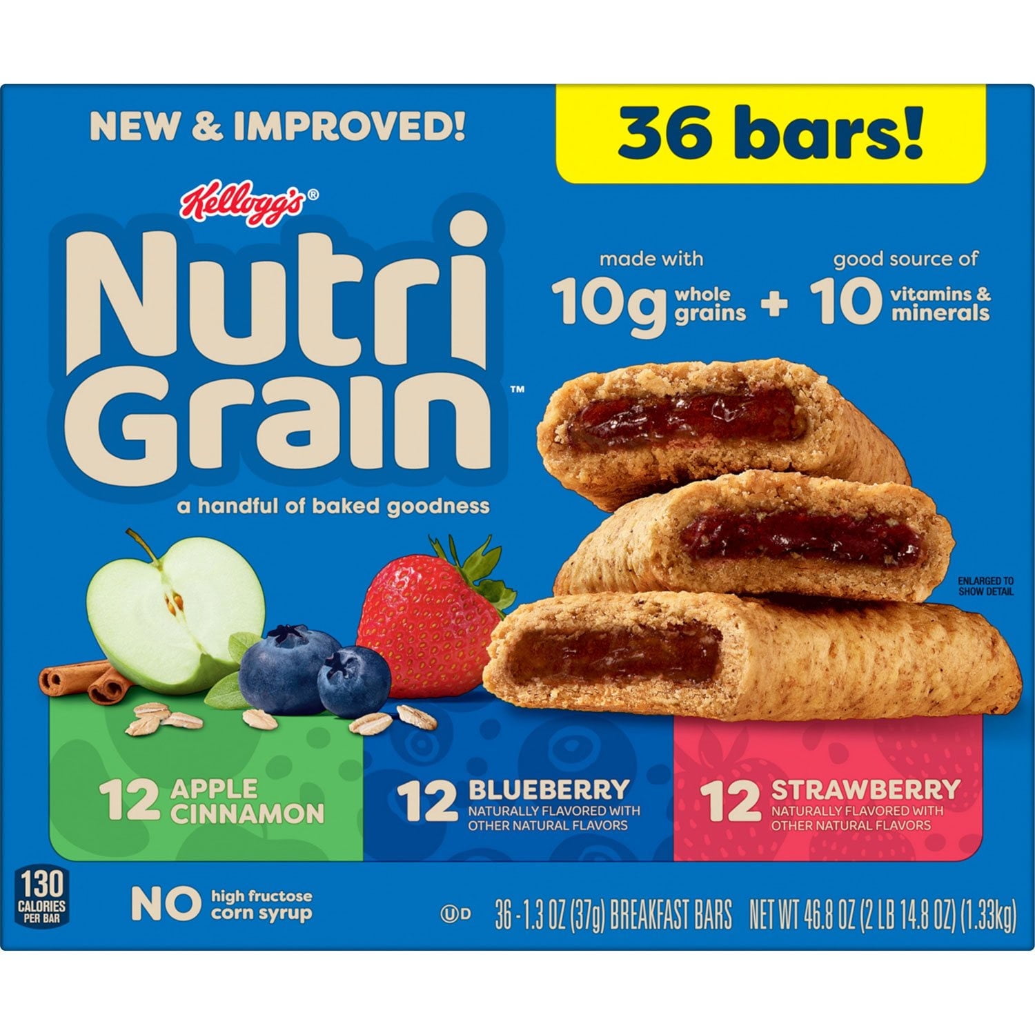 Nutri-Grain Soft Baked Variety Pack Cereal Bars, 1.3 oz, 36 Count With White Bowl By OMA