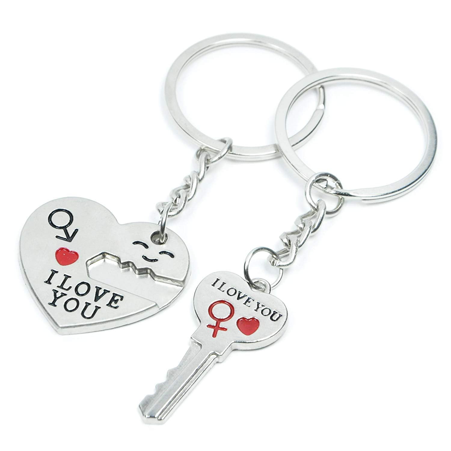 Keychains Couple Pair of Keychains Keyring Keyfob Valentines Day 1 Pair Lover Gift Heart Key Jewelry Accessory Keychain Gift for Xmas Accessories