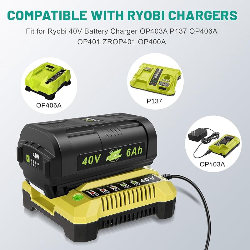 2 pack Large Capacity 6.0Ah 40V Battery for Ryobi 40 Volt Power Tools OP4015 OP4026 OP40201 OP4030 OP4040 OP4050 OP40601 etc. Replace for Ryobi 40V Battery