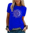 thumbnail image 1 of Daeful T-Shirt à Col Rond T-Shirt Soleil Lune Imprimé Hauts Femmes Bohème Boho Tunique à Manches Courtes Blouse Bleu Royal P, 1 of 2
