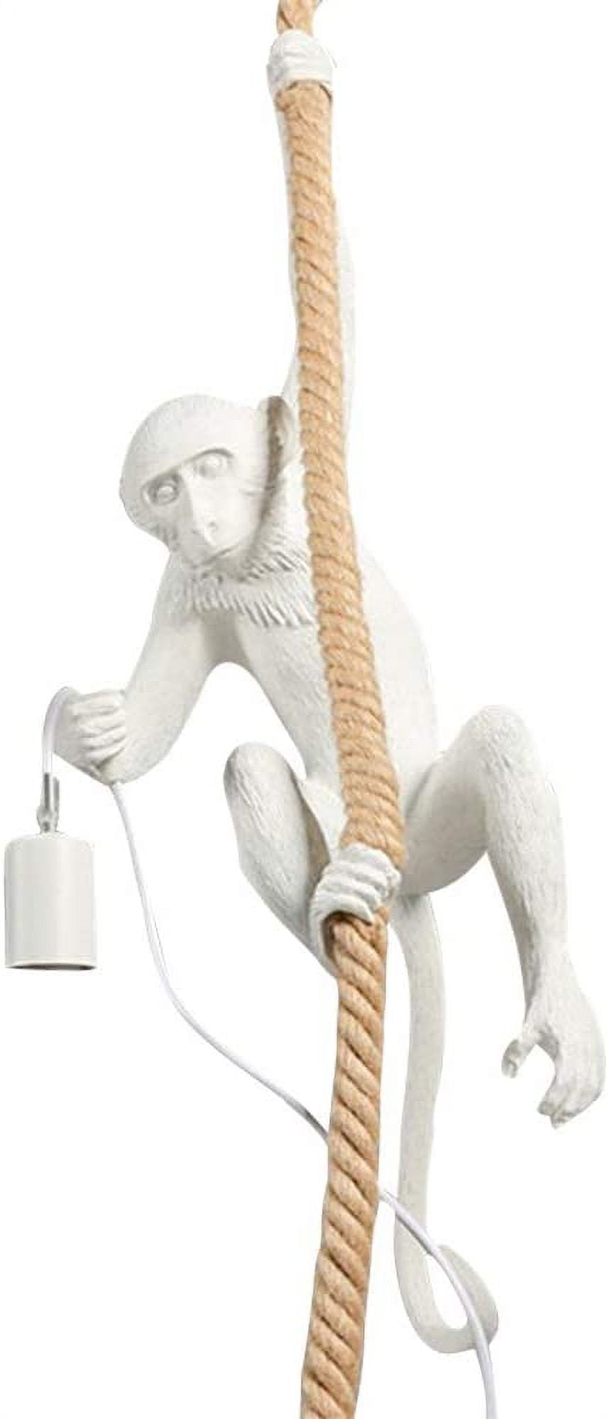 Fichiouy Chandelier Vintage Hemp Rope Monkey Pendant Light Fixture Chandelier for Dining Bar E27 White