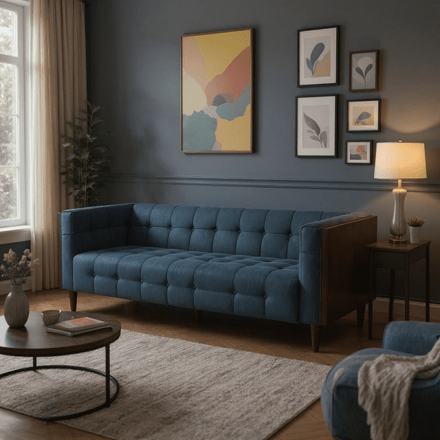 Canapés capitonnés Homy Casa, style Mid-Century, bleu marine