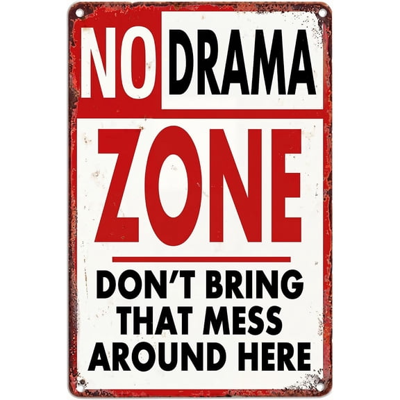 Manyige Vintage No Drama Zone Tin Sign 8x12 Inch Funny Quote Metal Wall Decor, Humorous Office Sign for Home Desk Garage Entryway Calm Space Decor