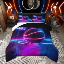 Manfei Boys Basketball Queen Comforter Set, Teens Sports Bedding Sets, Pink Blue Gradient Basketball Court Bedding Comforter Set, Luxury Bedroom Decor