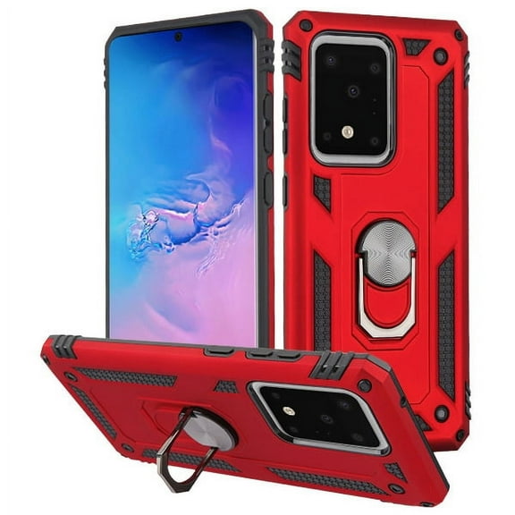 Samsung Galaxy S20 ULTRA (6.9") Phone Case Hybrid Durable 360° Rotatable Ring Stand Holder Kickstand Fit Magnetic Car Mount Dual Layers Rugged TPU Protective RED Cover for Samsung Galaxy S20 Ultra