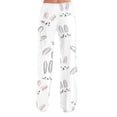 thumbnail image 4 of Easter Womens Silk Pajamas Drawstring Bunny Egg Print Loungewear Wide Leg Cute Casual Lounge Pants Elastic Waist Casual Fit Festival with Pockets Pants, #70 White XXL, 4 of 5