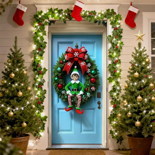 Seyotauo Merry Christmas Door Cover 35x71 Christmas Gift Box Present Hanging Banner Decoration Winter Holiday Bow Window Door Cover Stripes Ornaments Year Party Home Wall Outdoor