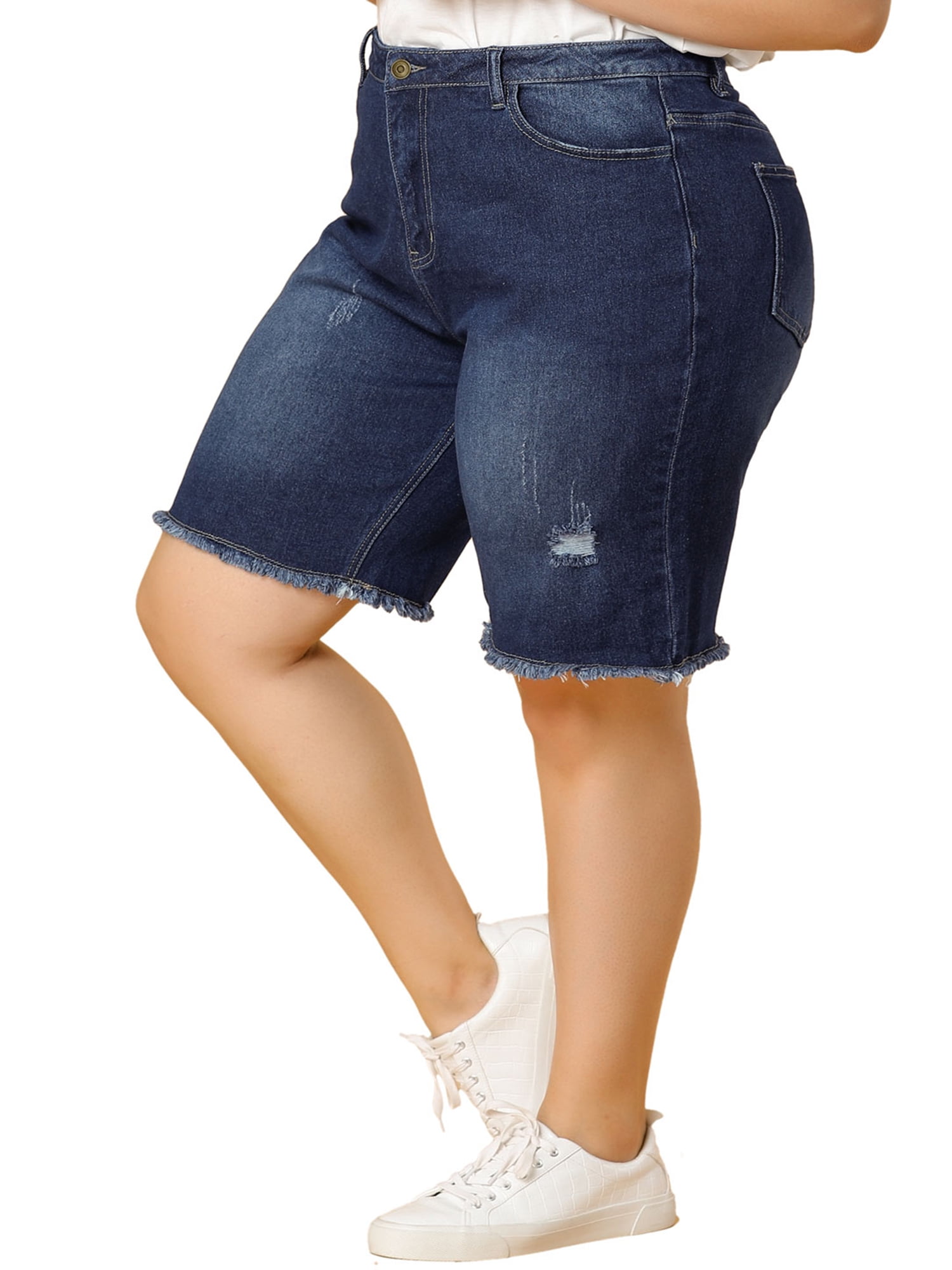 Ripped Raw Hem Casual Denim Shorts 