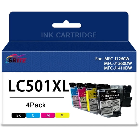 LC501XL LC501 High Yield Ink Cartridges 4-Pack (Black,Cyan,Yellow,Magenta) Compatible for Brother LC501 XL MFC-J1260DW MFC-J1360DW MFC-J1410DW Printer