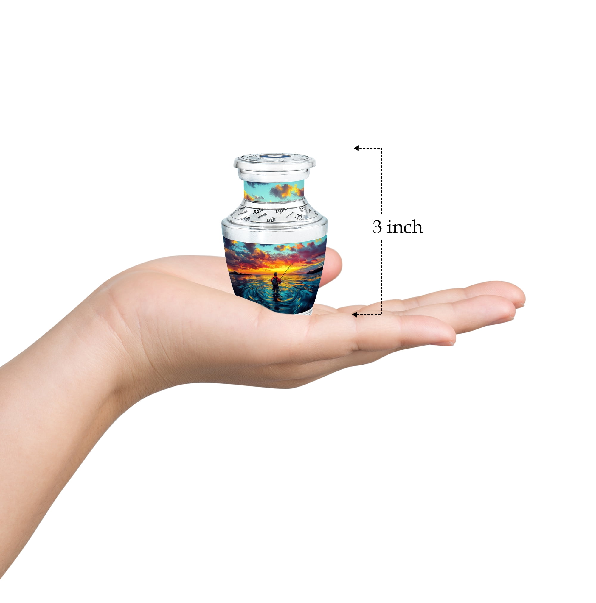 SABURIAL Fishing Urn - Decorative Urns For Mom & Dad - 3 Inch - Pack Of 4 - Unique For Adult Human - Mini Cremation Urns For Ashes - Burial Urn For Male & Female