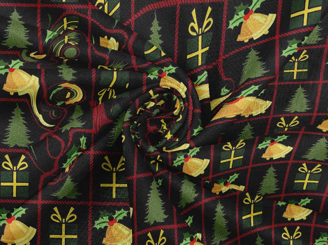 oneOone Rayon Black Fabric Christmas Fabric For Sewing Printed Craft Fabric By The Yard 56 Inch Wide-2WS