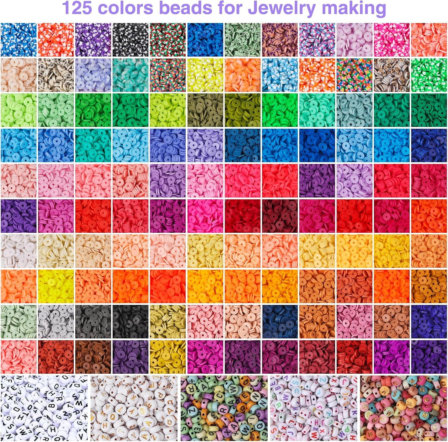 23000Pcs Clay Beads Bracelet Making Kit, 6Boxes 125Colors Friendship Polymer Beads and 5 Styles Letter Beads with Jewelry Making Accessories and 3 Rolls Crystal Cord for Crafts Christmas Gifts