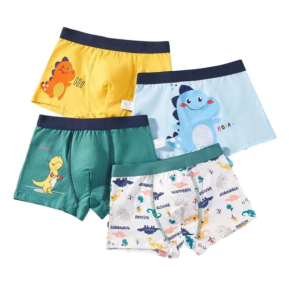 Godderr Boys Underwear Boxer Briefs for Toddler Kids Soft Cotton Cute Cartoon Print Shorts Baby 4Pcs Boys Underwear Briefs for 2-12Y (Color Mix and Match)