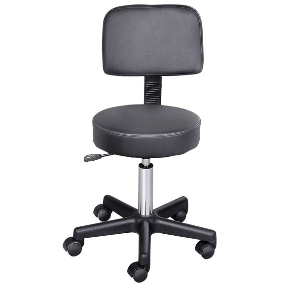 HOMCOM Adjustable Rolling Stool, PU Leather Swivel Drafting Stool, Black