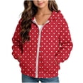 thumbnail image 2 of Maqroz Girls Polka Dots Jackets Cute Print Hoodie Jacket Long Sleeve Zip Up Casual Fall Winter Trendy Outerwear with Pockets Red,5-6 Years, 2 of 7