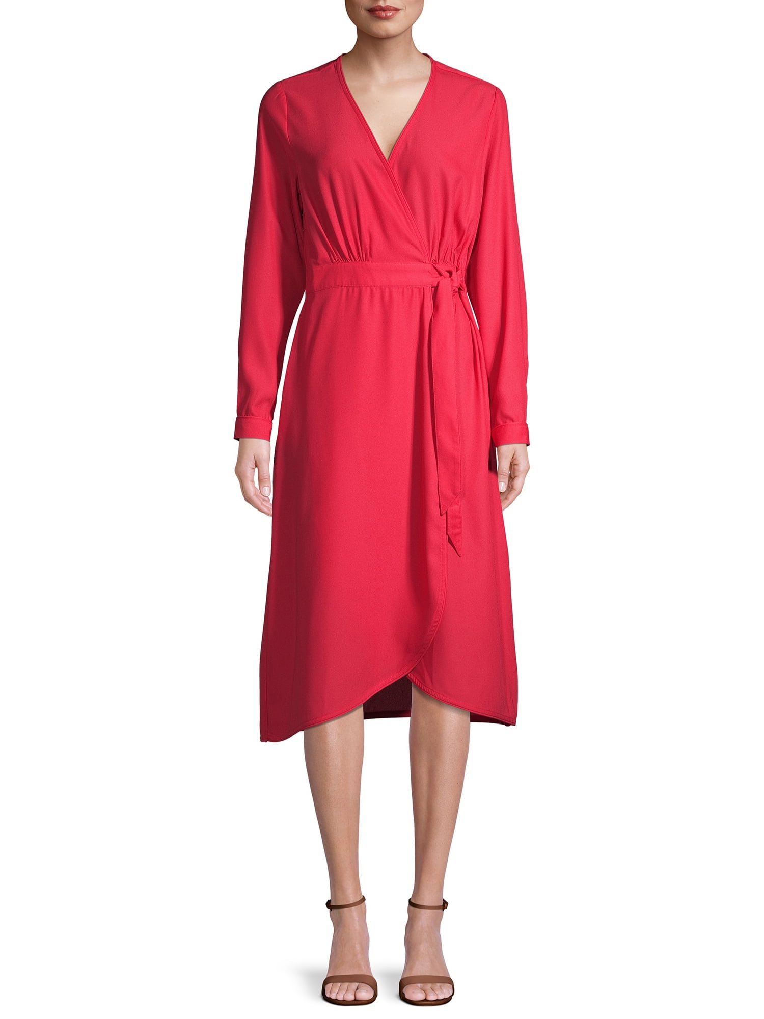 Time and Tru Women's Long Sleeve Faux Wrap Dress - Walmart.com