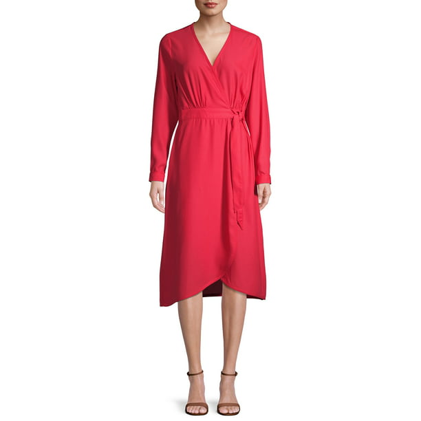 Time and Tru - Time and Tru Women's Long Sleeve Faux Wrap Dress ...