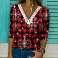 thumbnail image 2 of Fall Christmas Printed Tops for Women Crochet Lace Trim V Neck T Shirts Casual Loose Pullover Tee Shirts Tunic Blouses, 2 of 5
