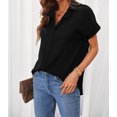 thumbnail image 4 of Women's Black Collared Button Short Sleeves Shirt, 4 of 22