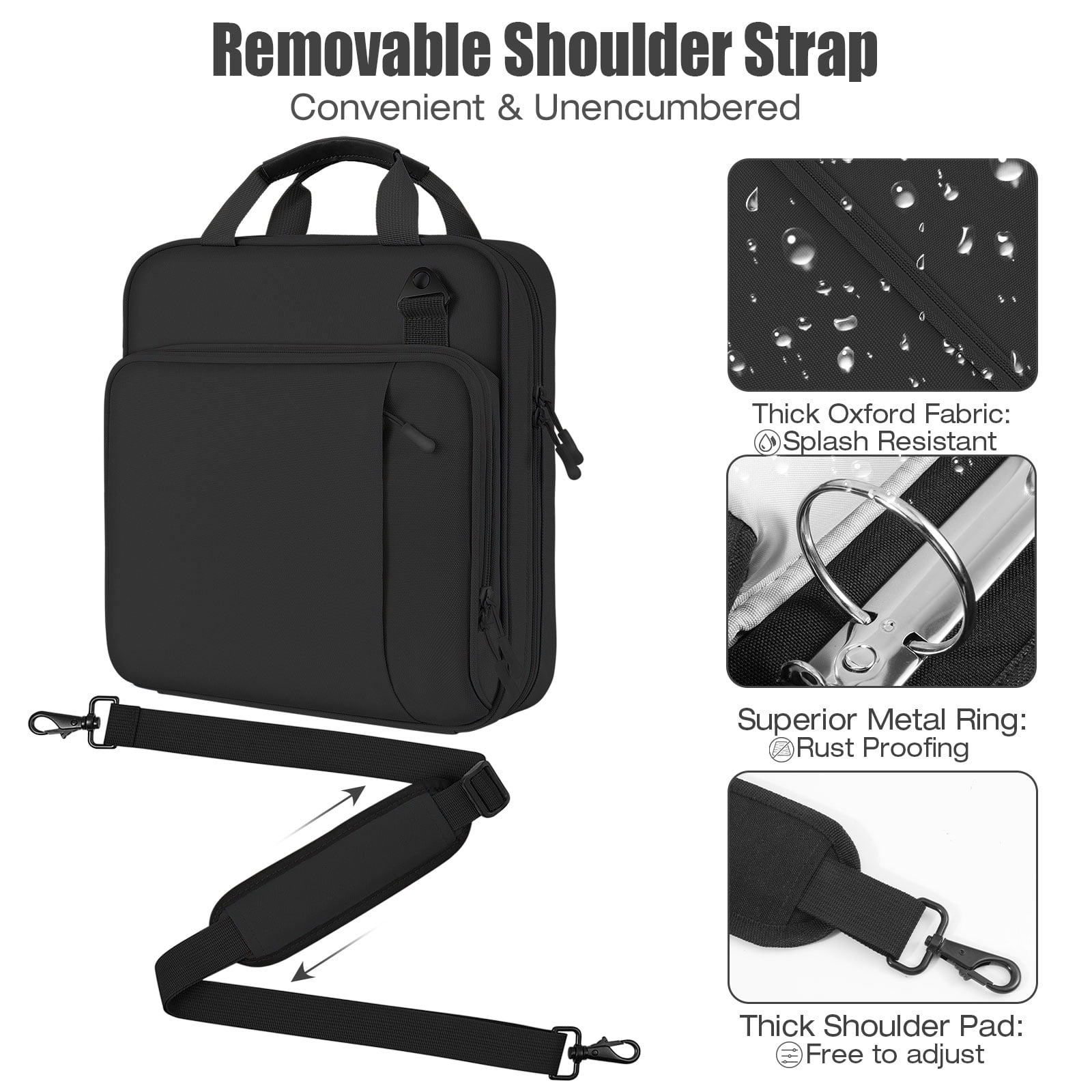 MoKo Zipper Binder with Strap Handle, 2 inch 3 Ring 500 Sheet Capacity Multi-Pockets Binder Organizer, School Office Supplies, Black