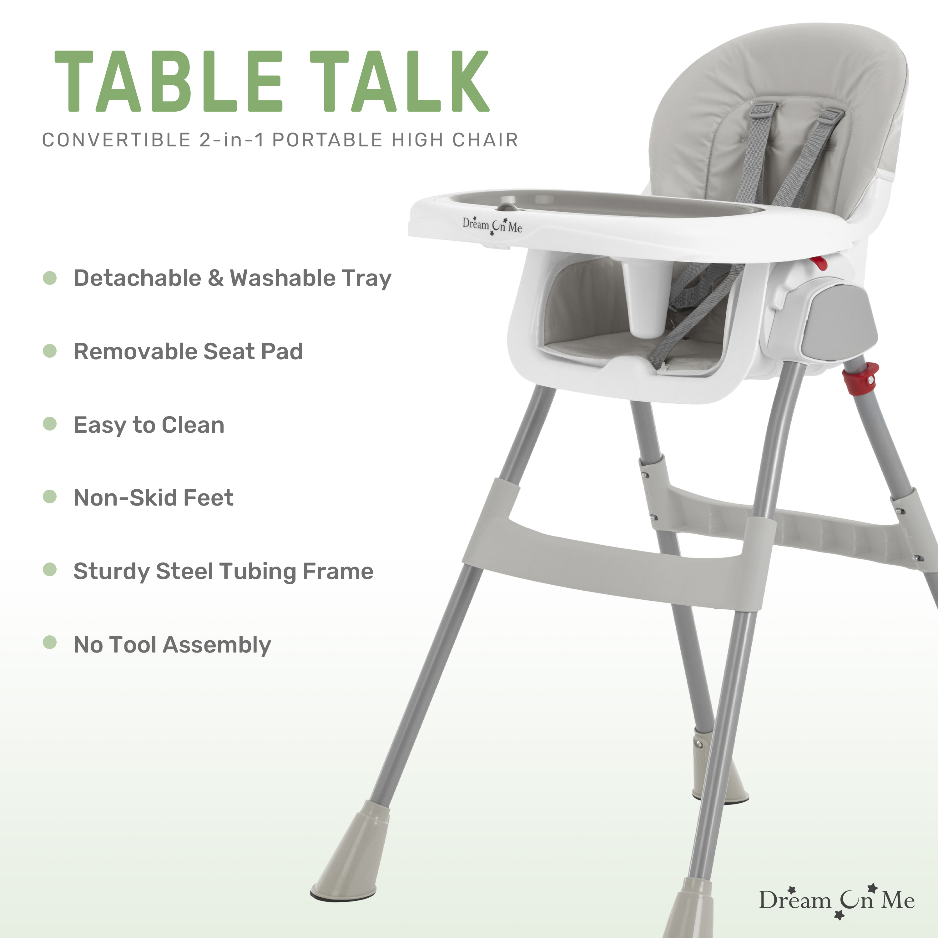 Dream On Me Portable 2-In-1 Table Talk High Chair, Gray photo 3