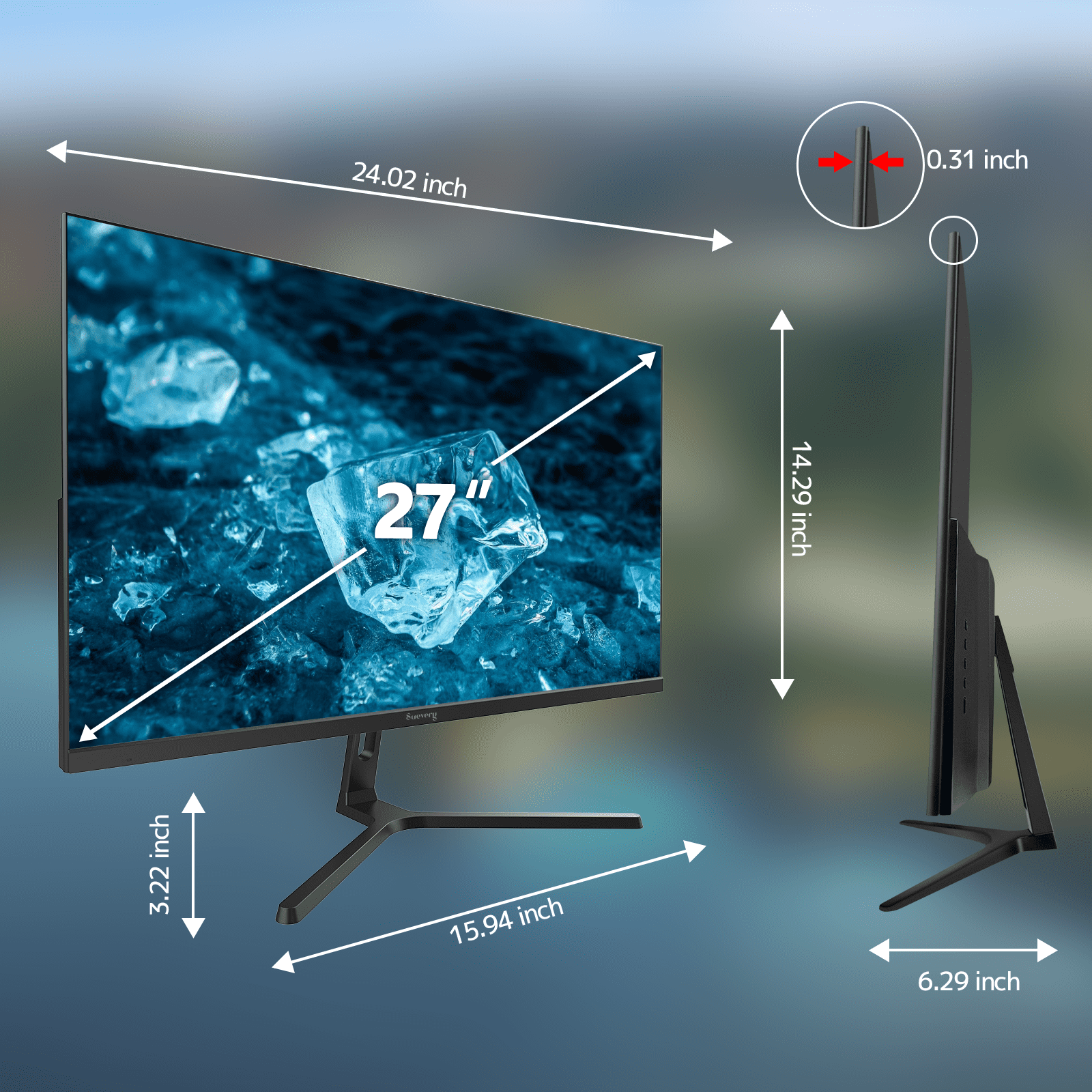 Suevery 27" FHD 1080p Computer Monitor, 100Hz for Gaming, Built-in Speakers, 120% sRGB Color, Black