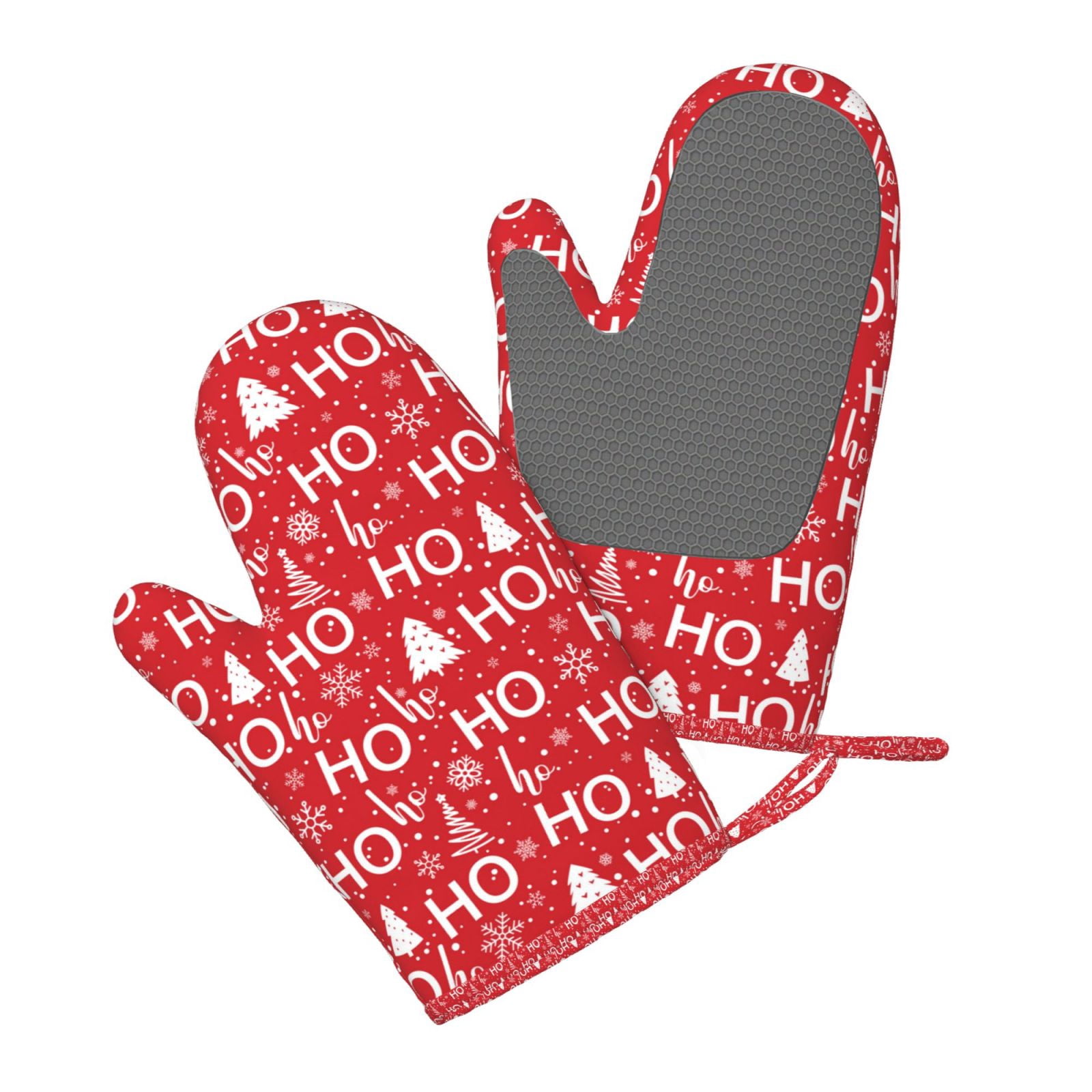 Hirioo Christmas Hohoho for Silicone Oven Mitts for BBQ, Baking, Cooking, Set of 2, Heat Resistant 260℃, Non-Slip Kitchen Essentials