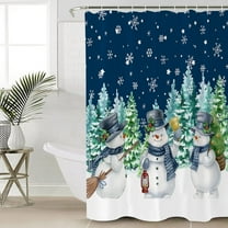 Polyester Fabric Navy Blue Snowman Christmas Shower Curtain, Teal Xmas Tree Winter Snowflake, Waterproof Bathtub Curtain Bathroom Decor Set with Hooks 72 x 72 Inches,
