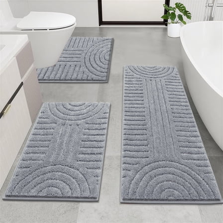 Bathroom Rugs Sets 3 Piece, Soft Absorbent Microfiber Bath Mats and U-Shaped Contour Toilet Rug, Plush Shaggy Bath Mat Set for Bathroom