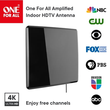 One For All 14432 Amplified Indoor Flat HDTV Antenna - Supports 4K 1080p