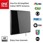 One for All 14432 Amplified Indoor Flat TV Antenna - Supports 4K, 1080 HD