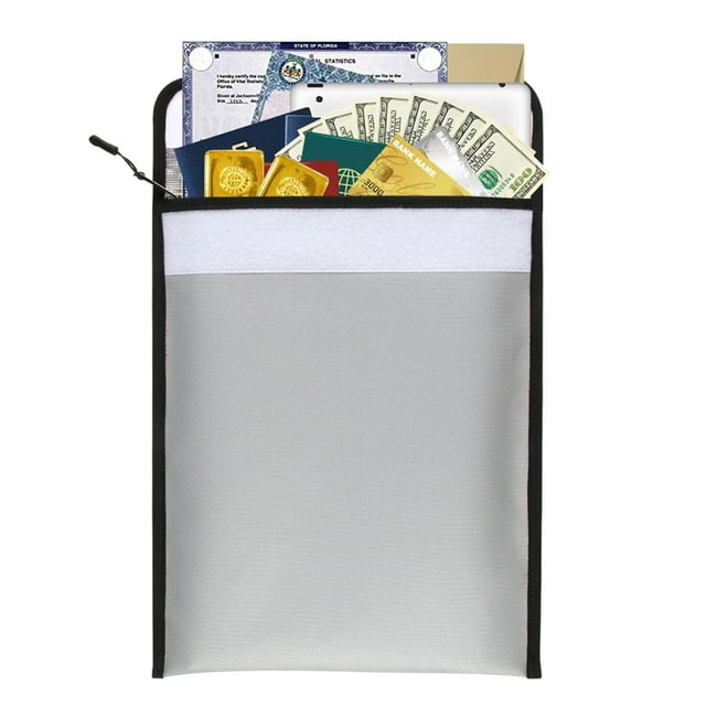 Fireproof Document Bag 13.4 * 10.8in Fireproof and Waterproof Money Bag Holder Durable Storage Pouch with Zipper Closure for Cash File Documents Jewelry Passport Valuables