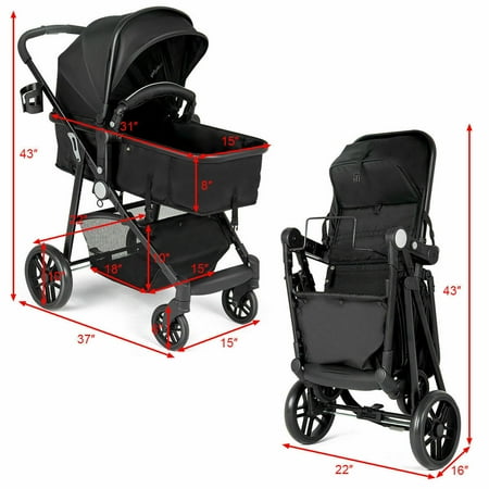 Costway Foldable Baby Stroller 2 in 1 Newborn Infant Travel Buggy Pushchair 22 lbs Black