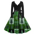 thumbnail image 5 of Women's Casual Fashion V-Neck Long Sleeved Retro Christmas Print Retro Dress, Holiday Print, Audrey Style, Party Wear, Casual Dress, Festive,Fluorescent Green,M, 5 of 7