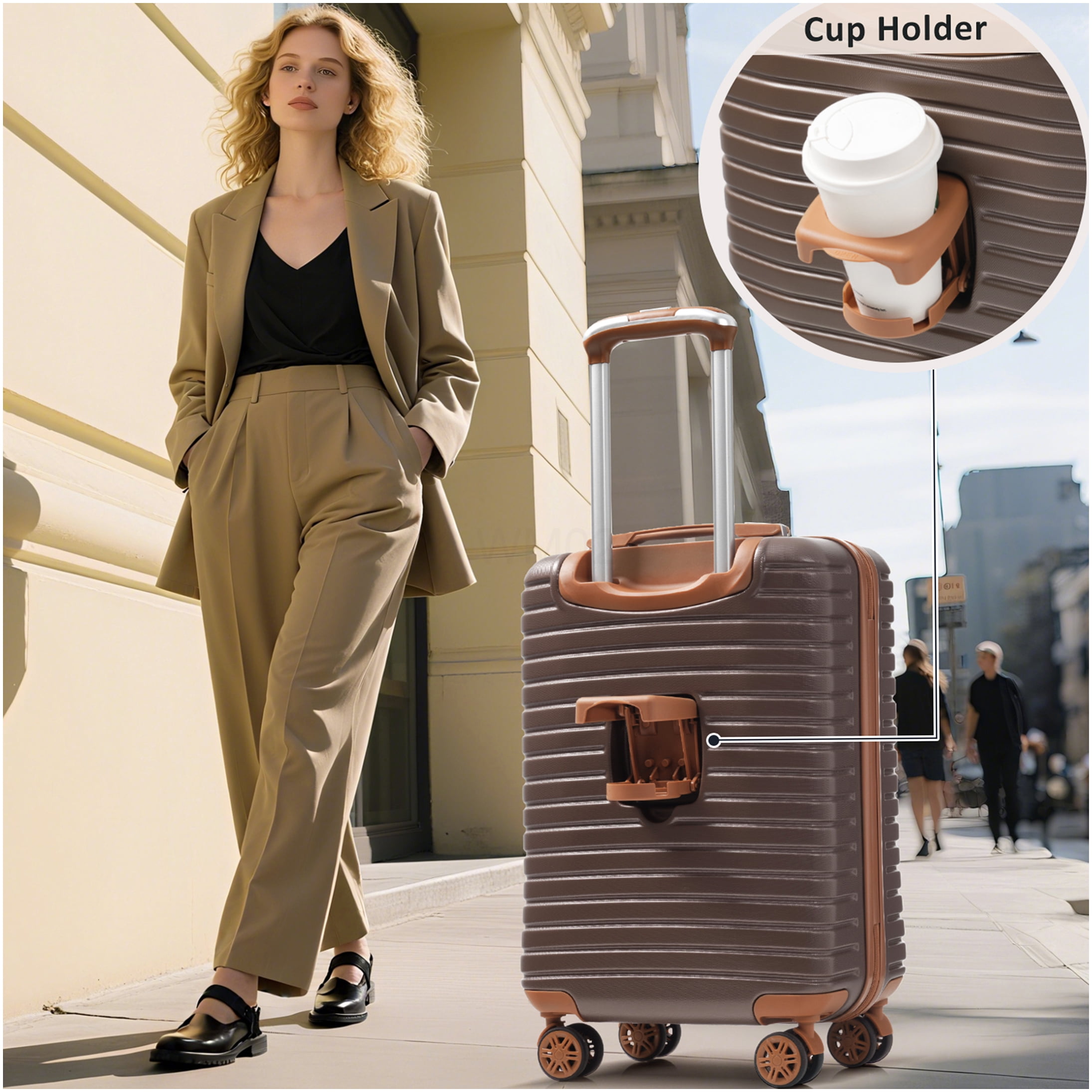 Brown ABS Hardshell Luggage Set with TSA Lock, 360° Spinner Wheels, Lightweight Suitcase for Travel