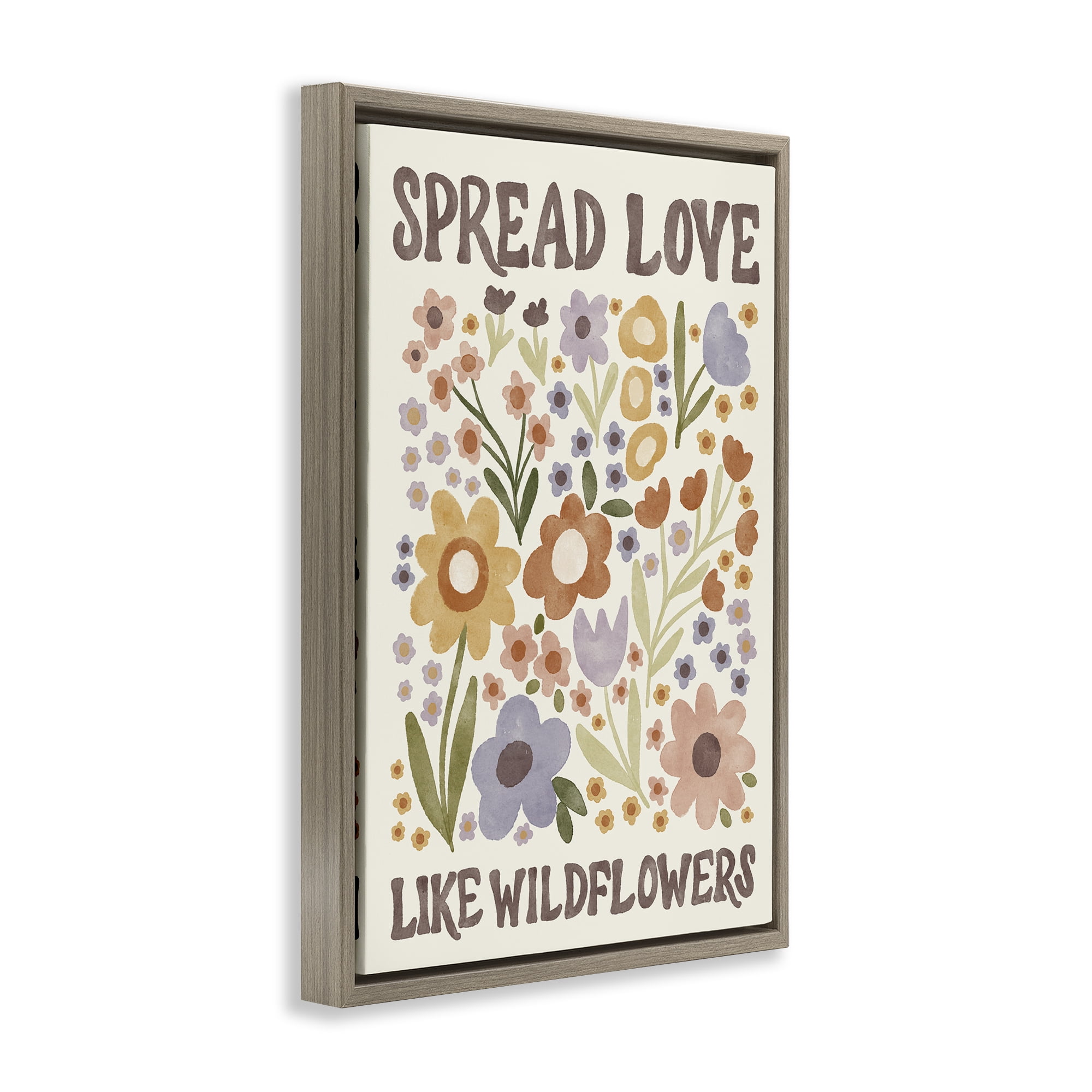 Stupell Industries Spread Love Like Wildflowers Plants & Flowers Painting Brown Floater Framed Canvas Art Print Wall Art, 17 x 25