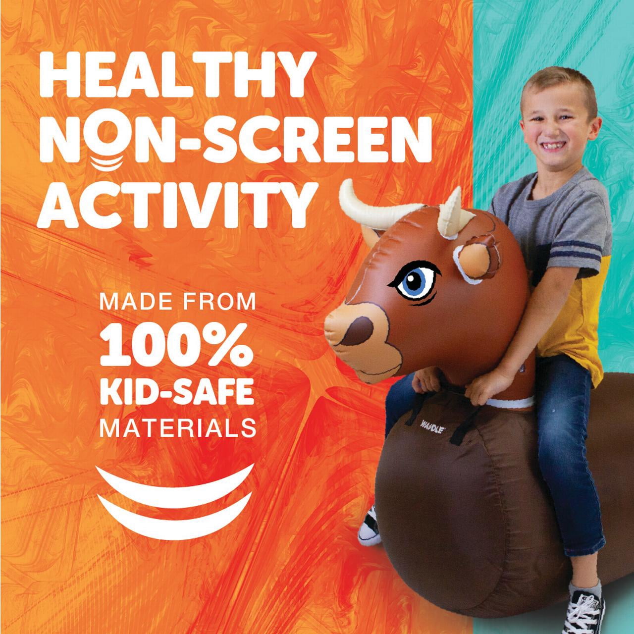 Waddle Large Brown Bull Hip Hopper Inflatable Hopping Animal Bouncer , 250lbs , Ages 5+