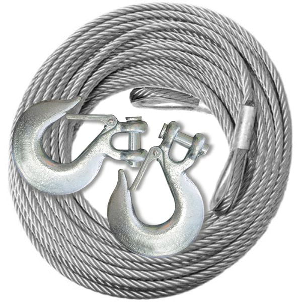 WINCH CABLE Extension WITH MEGA HOOKS – GALVANIZED - 5/16 inch X 100 ft  (9,800lb strength) (4X4 VEHICLE RECOVERY)