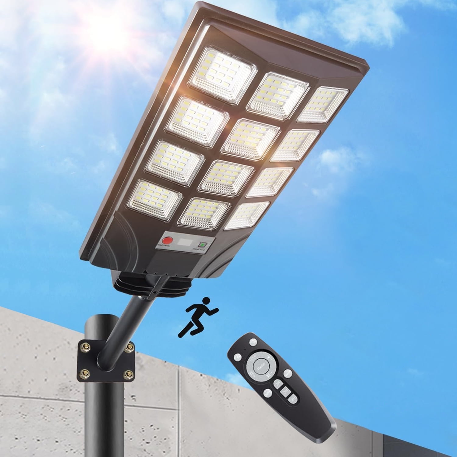 Solar Street Lights, 6500K 10000LM Outdoor Commercial Parking Lot Light with Remote Control, Dusk to Dawn Solar Security Flood Lights, Motion Sensor Solar Lights for Outside Yard Garage