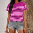 thumbnail image 2 of Erwazi Women's Trendy Striped Print T-Shirt Crew Neck Short Sleeve Casual Tee Top, 2 of 6